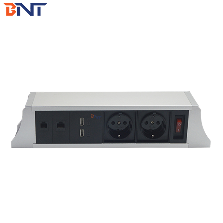 Boente aluminum alloy under table electrical multifunction socket box for Office undertable mount socket outlet