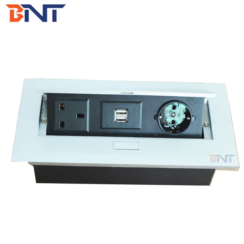 OEM/ODM aluminum hidden table top mounted universal power socket with replaceable modules / office desk power and data panel socket