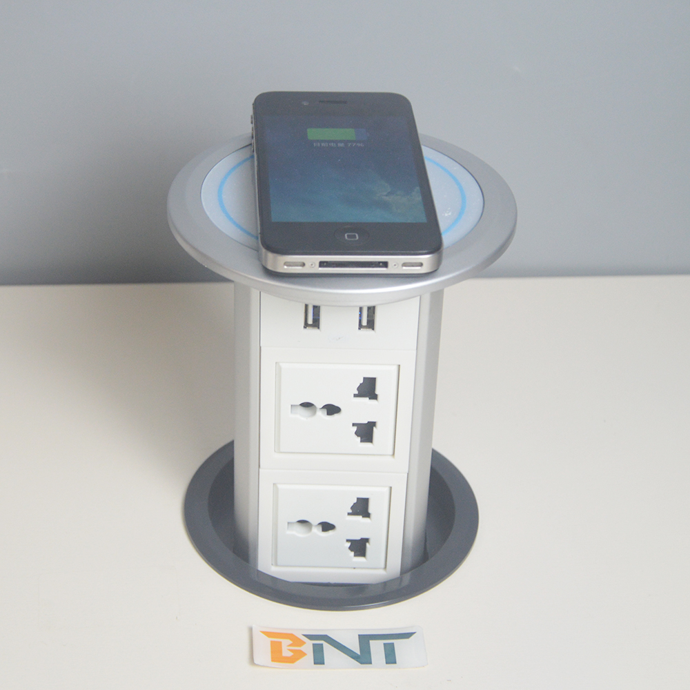 Versatile Electric Pop-Up Power Socket with Wireless Charger and USB Ports for Office Desks