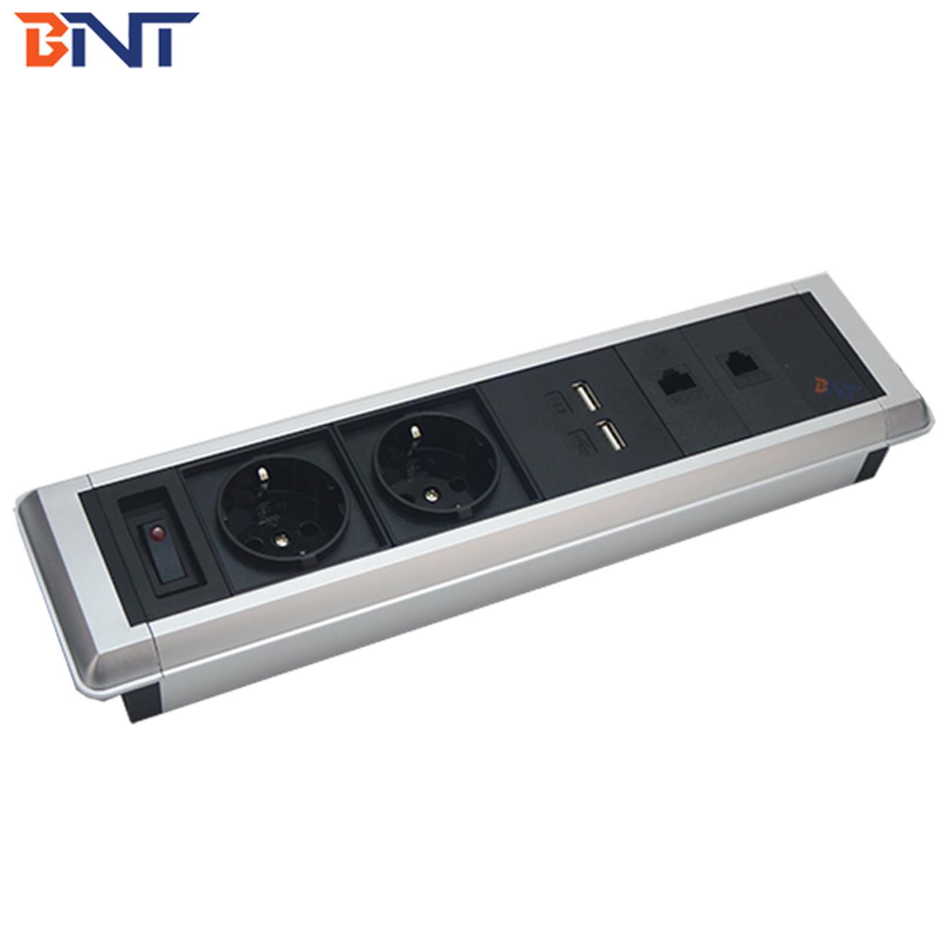 OEM/ODM BNT Office Equipment Horizontal Smart Tabletop Socket 10A EU Power Cable Cubby Box with IP44 Level for Office Use