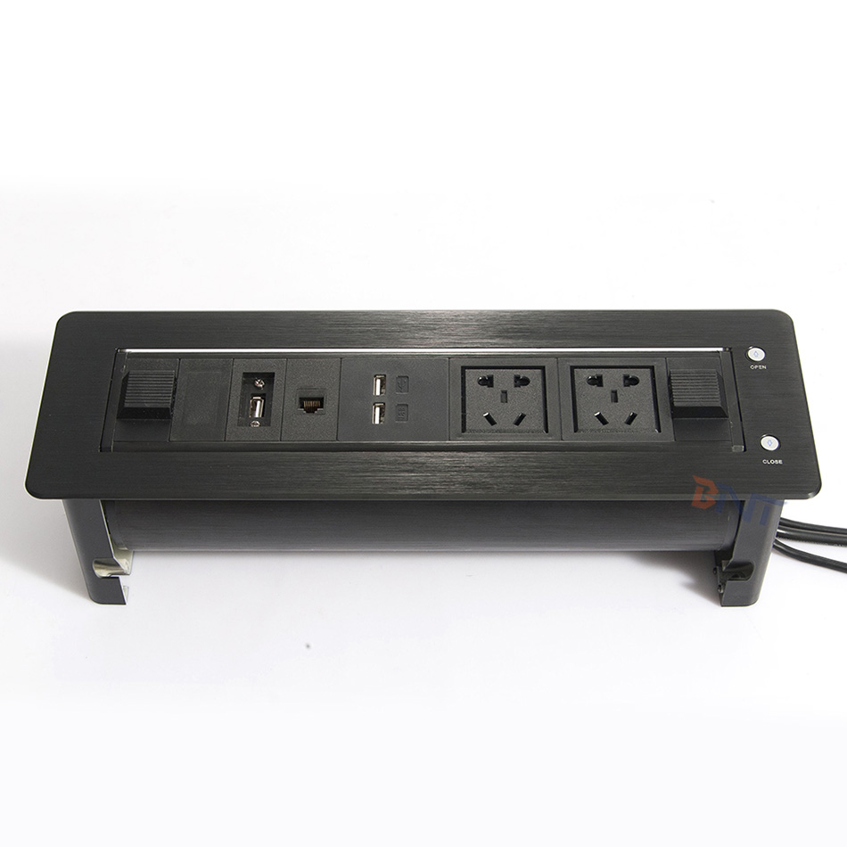 OEM/ODM Motorized Flush Mount Flip-Up Tabletop Power Outlet 10A Rated for Conference Room Tables