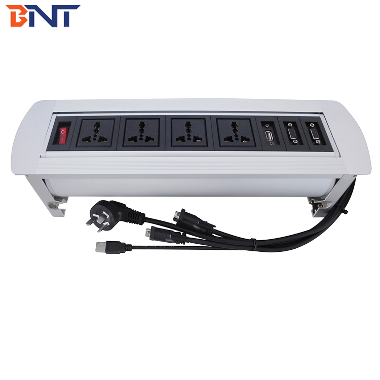 Motorized Rotate Conference Tabletop 4 Power Socket Double USB Charging Port & Double VGA electric flip up socket