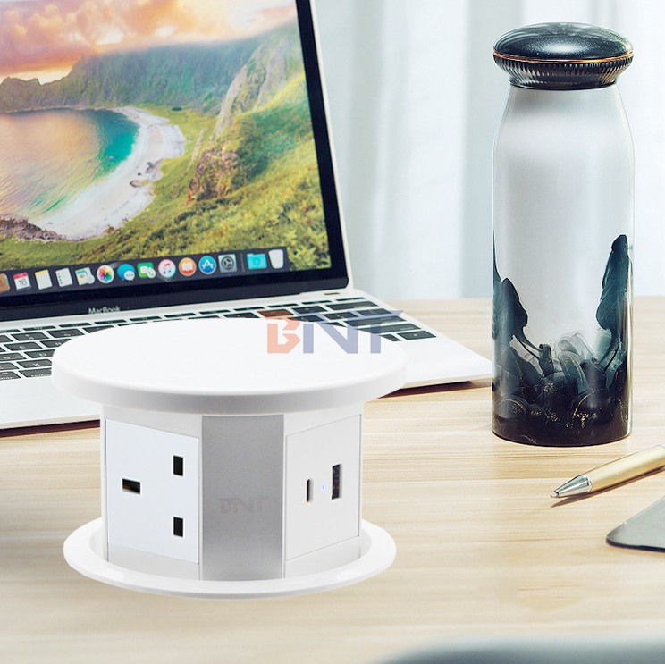 Electrical Desktop Pop up Power Socket Wifi Motorized Lifting Power Outlet With Wireless Charging Hidden Tabletop Socket